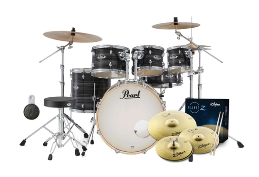 PEARL EXX PLUS 22 FUSION+ 6 PIECE DRUM KIT PACKAGE - PLANET Z PACK & 8" TOM - GRAPHITE SILVER TWIST