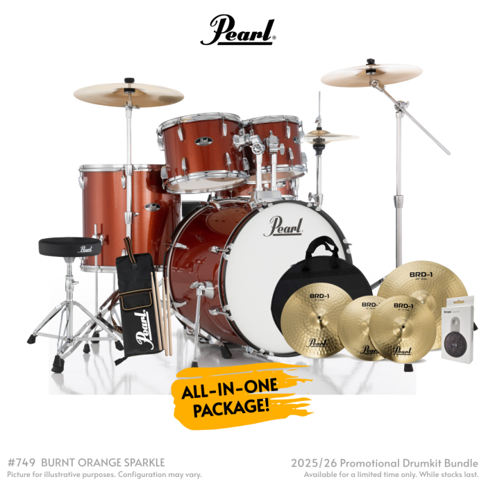 PEARL ROADSHOW PLUS 20"FUSION DRUM KIT W/PEARL CYMBAL PACK -BURNT ORANGE SPARKLE