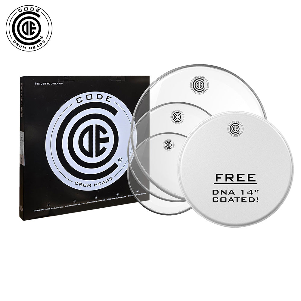 CODER DRUMHEADS GENERATOR CLEAR AMERICAN FUSION PACK - 10/12/16 FREE 14" CTD SNARE