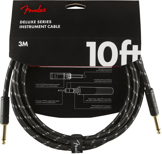 FENDER DELUXE 10' INSTRUMENT CABLE - BLACK TWEED