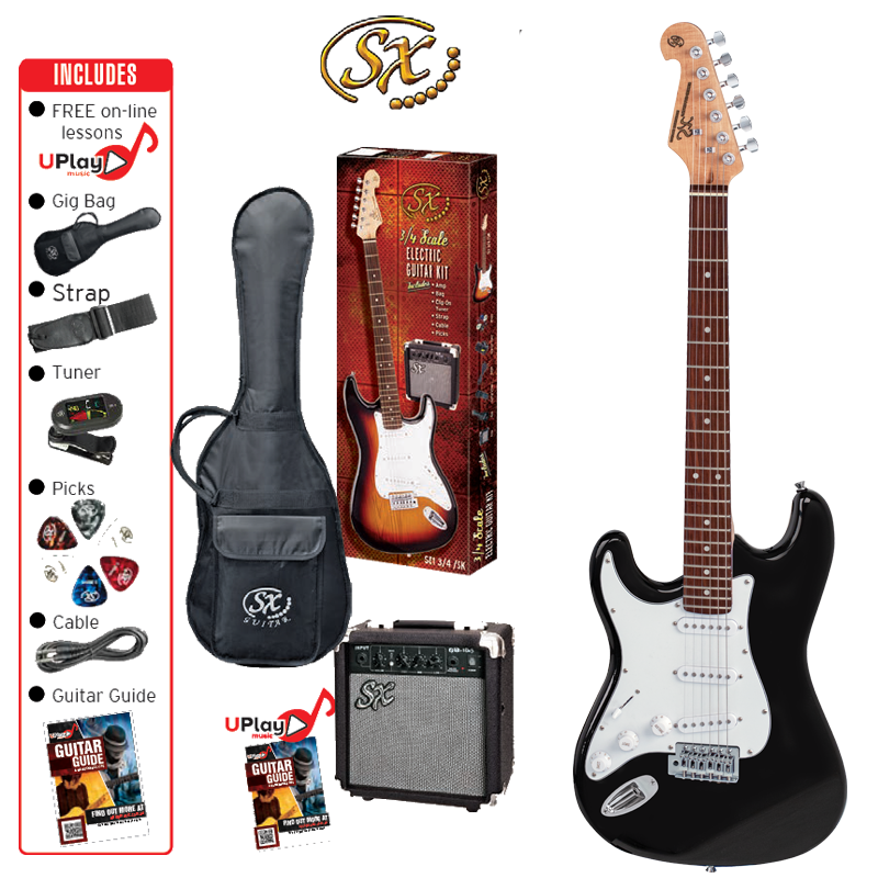 SX SE1SKLHB LEFT HAND ELECTRIC GUITAR PACKAGE- BLACK