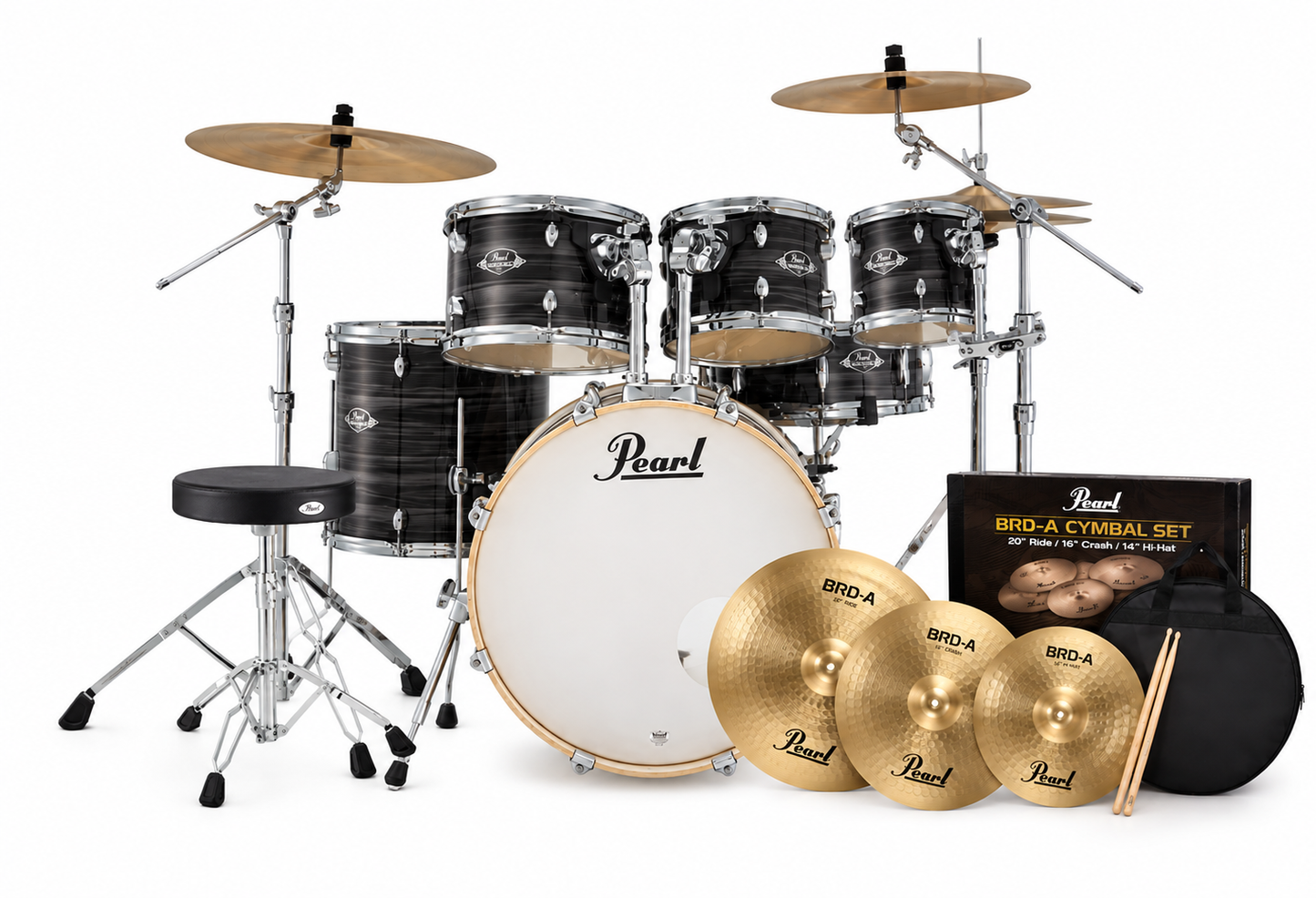 PEARL EXX PLUS 22 FUSION+ 6 PIECE DRUM KIT PACKAGE - PEARL BRD-1 CYM PACK & 8" TOM - GRAPHITE SILVER TWIST