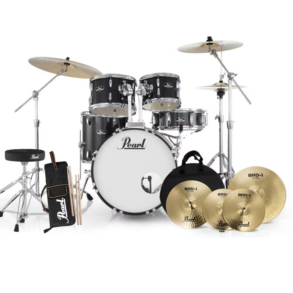 PEARL ROADSHOW PLUS FUSION 20" DRUM KIT - BLACK - W/ PEARL CYMBAL PACKAGE