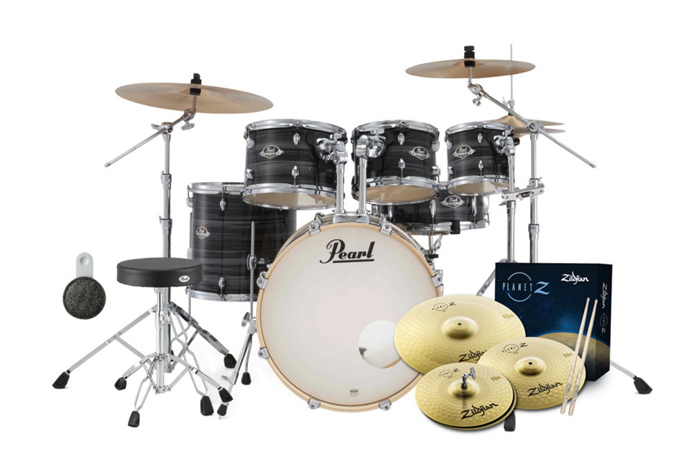 PEARL EXX FUSION 22 DRUM KIT PACKAGE WITH ZILDJIAN PLANET Z CYMBALS EXTRA 8" TOM & MOUNT - METALLIC AMETHYST TWIST