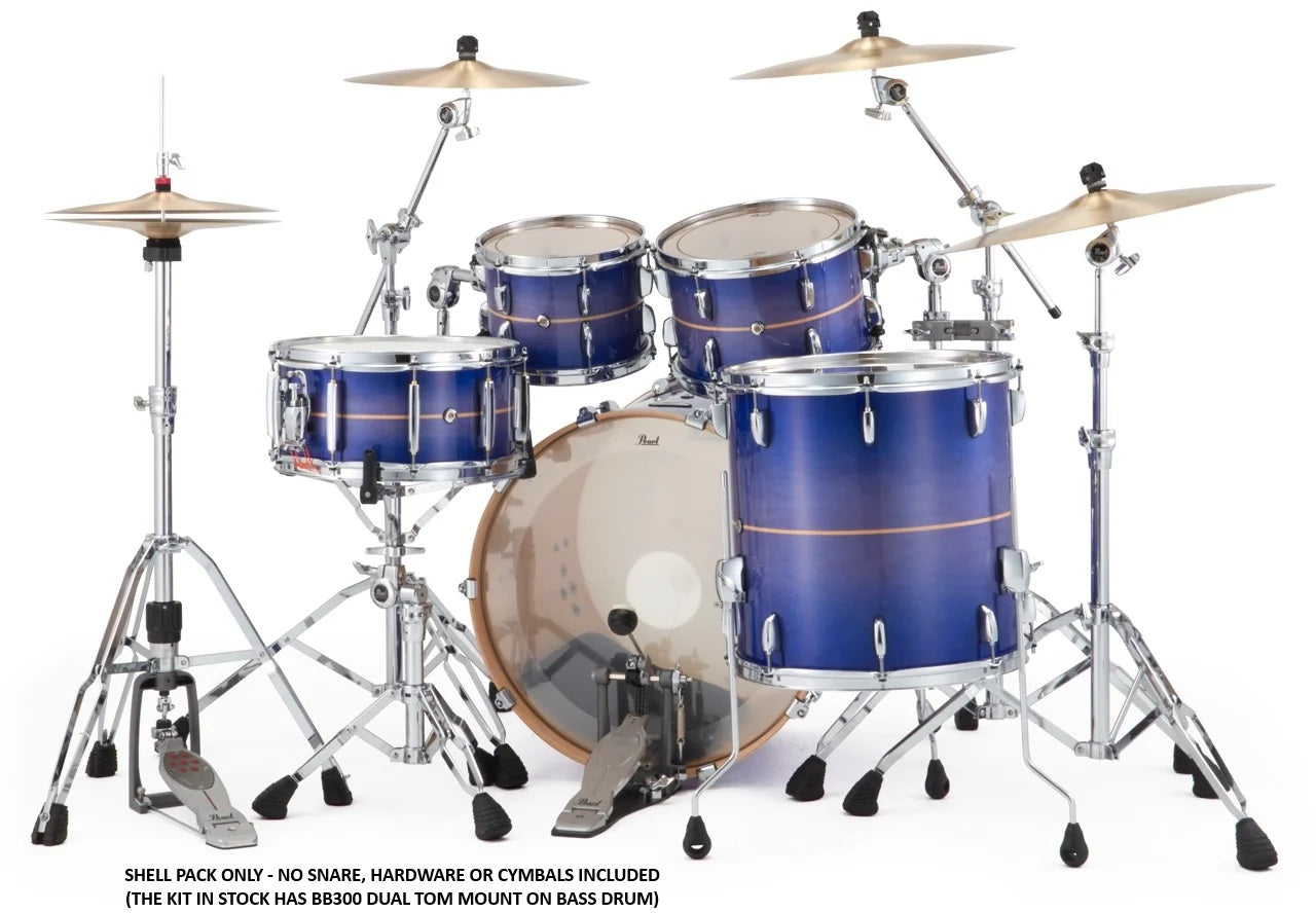 PEARL PROFESSIONAL PMX 22" 4 PCE SHELL PACK 22/10/12/16 WITH BASS DRUM TOM MOUNTS - ROYAL BLUE BURST STRIPE
