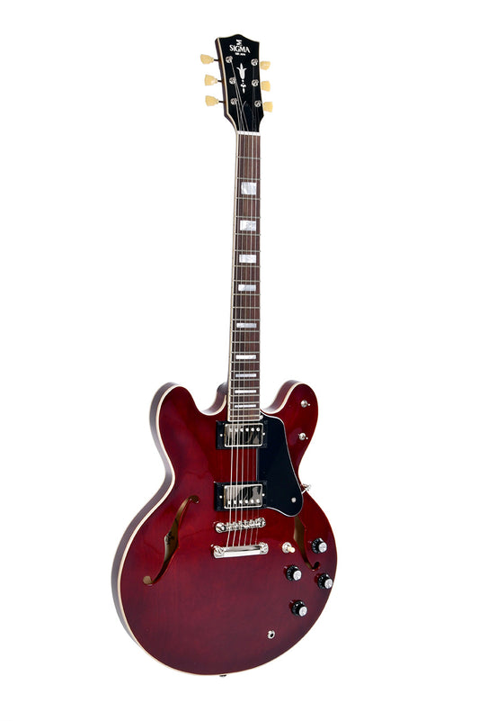 SIGMA HBA-102H-TR SEMI HOLLOW ELECTRIC GUITAR - CHERRY - CASE