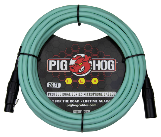 PIG HOG HEX 20' XLR CABLE - GREEN