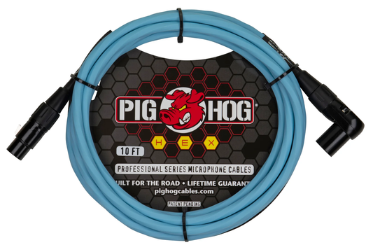 PIG HOG HEX 10' RA TO STRAIGHT XLR-XLR CABLE - BLUE