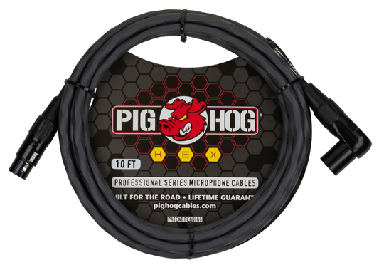 PIG HOG HEX 10' RA TO STRAIGHT XLR-XLR CABLE - GREY