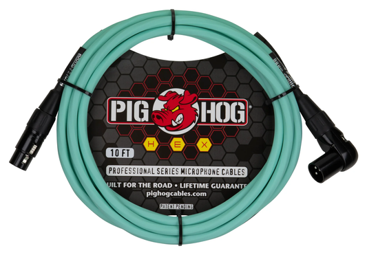 PIG HOG HEX 10' RA TO STRAIGHT XLR-XLR CABLE - GREEN