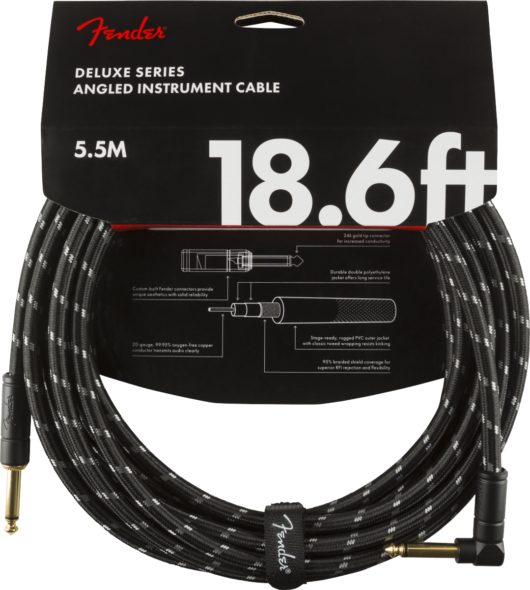 FENDER DELUXE 18.6' RA INSTRUMENT CABLE - BLACK TWEED