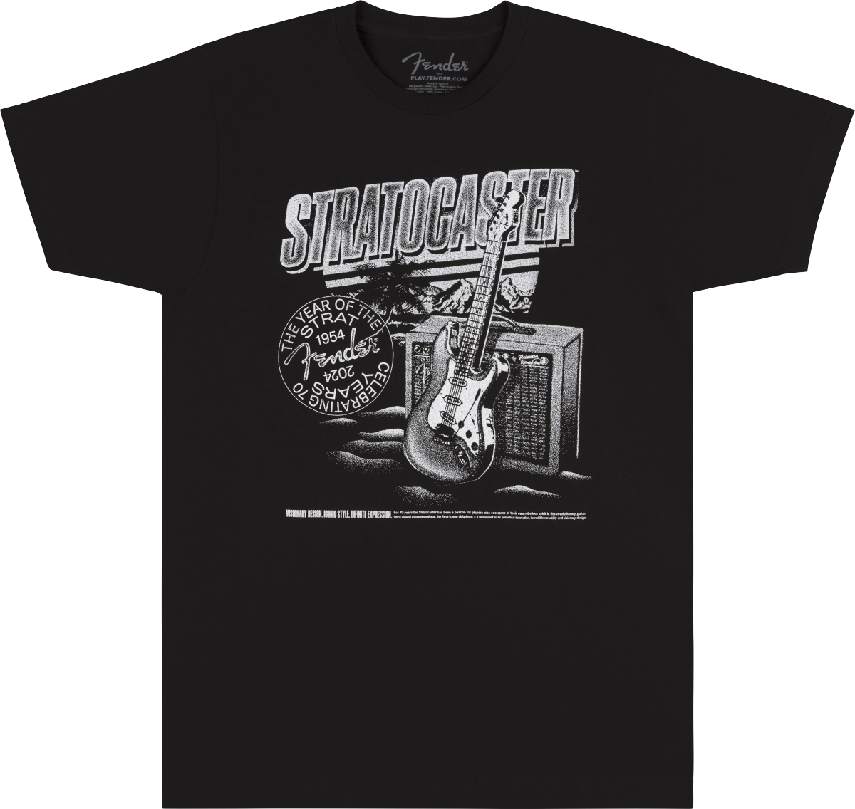 FENDER STRAT 70TH ANNIVERSARY T SHIRT BLACK - SMALL