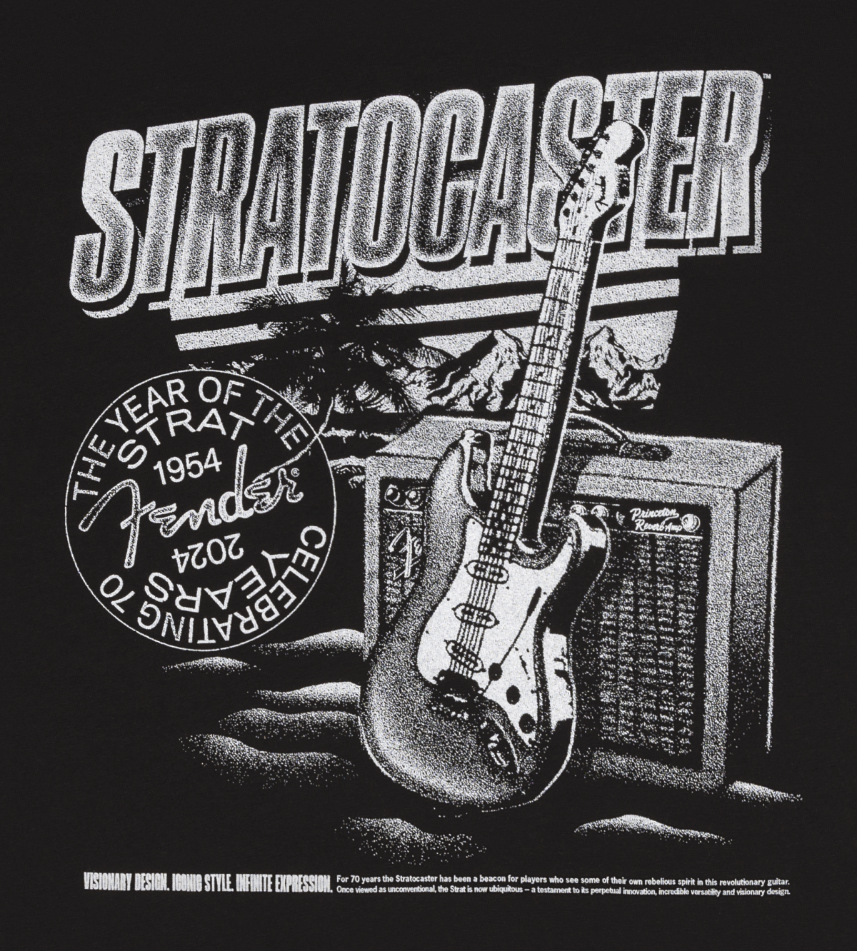 FENDER STRAT 70TH ANNIVERSARY T SHIRT BLACK - SMALL