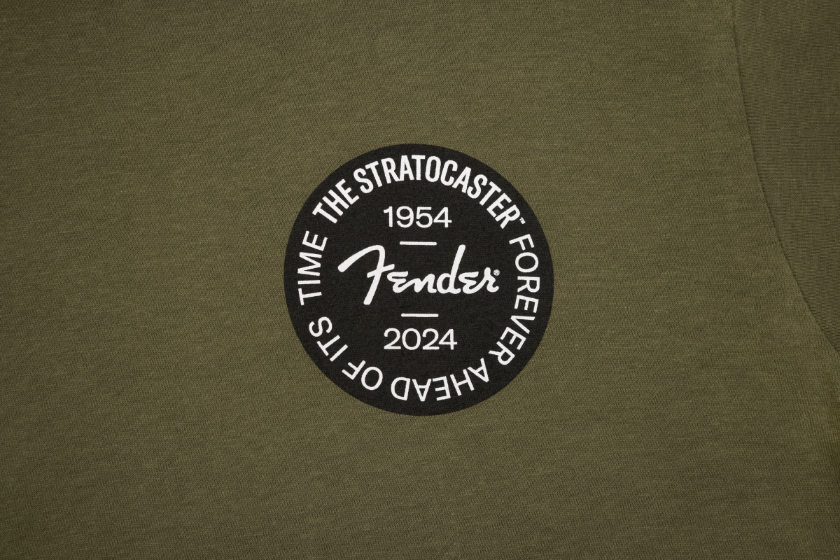 FENDER STRAT 70TH BADGE T SHIRT OLIVE - SMALL