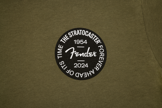 FENDER STRAT 70TH BADGE T SHIRT OLIVE - SMALL